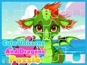 かわいいユニコーンとドラゴンのパズル